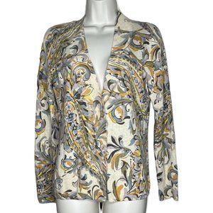 Coldwater Creek Womens Cardigan Size Small Beige Floral Paisley Angora Wool